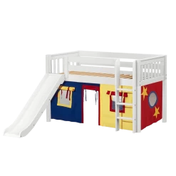 Maxtrix Twin Low Loft Bed With Straight Ladder, Curtain + Slide