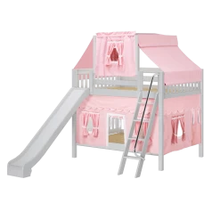 Maxtrix Full Medium Bunk Bed With Angled Ladder, Curtain, Top Tent + Slide
