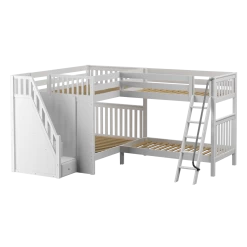 Maxtrix Full High Corner Bunk Bed With Ladder + Stairs - L