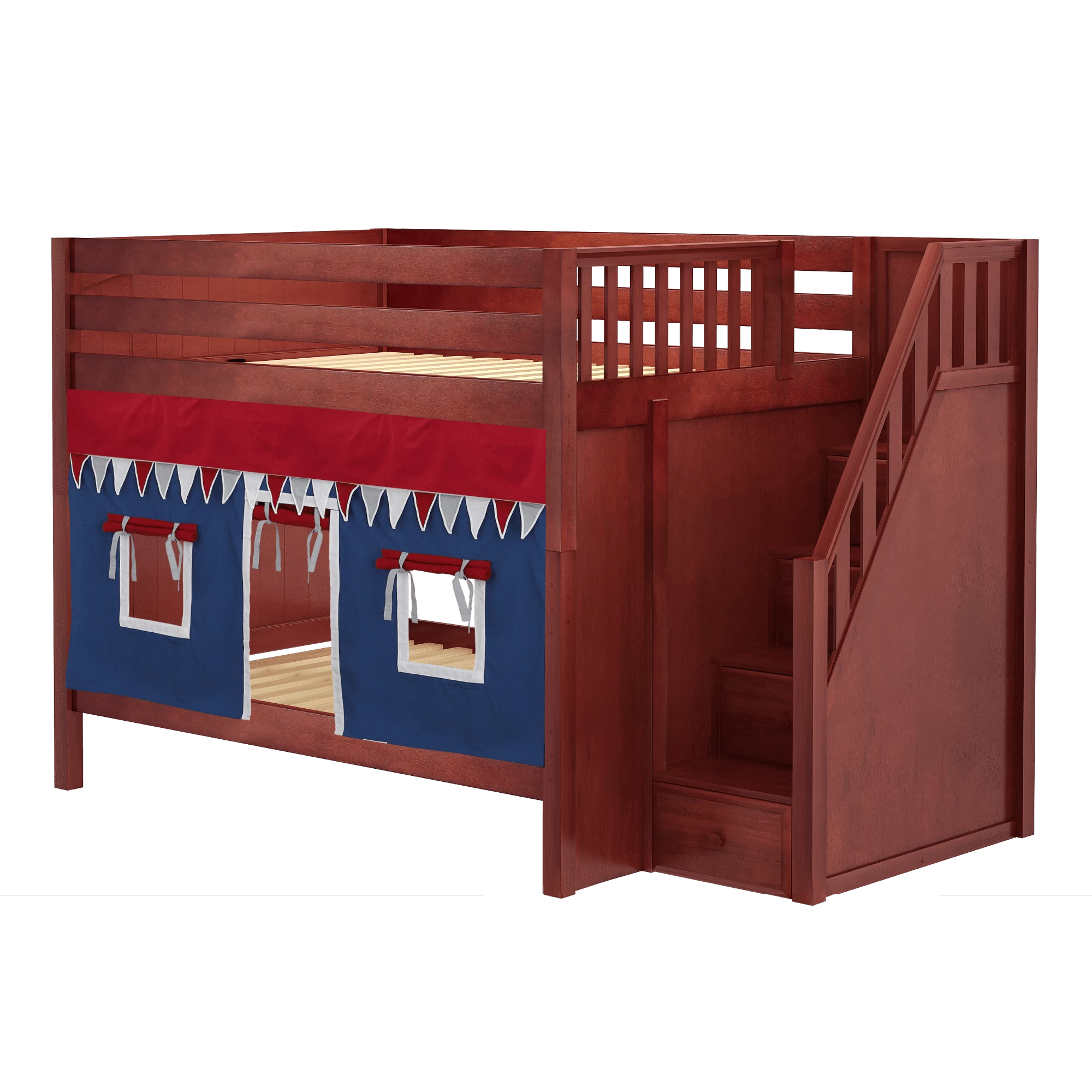 Maxtrix Full Medium Bunk Bed With Stairs + Curtain - Image 8