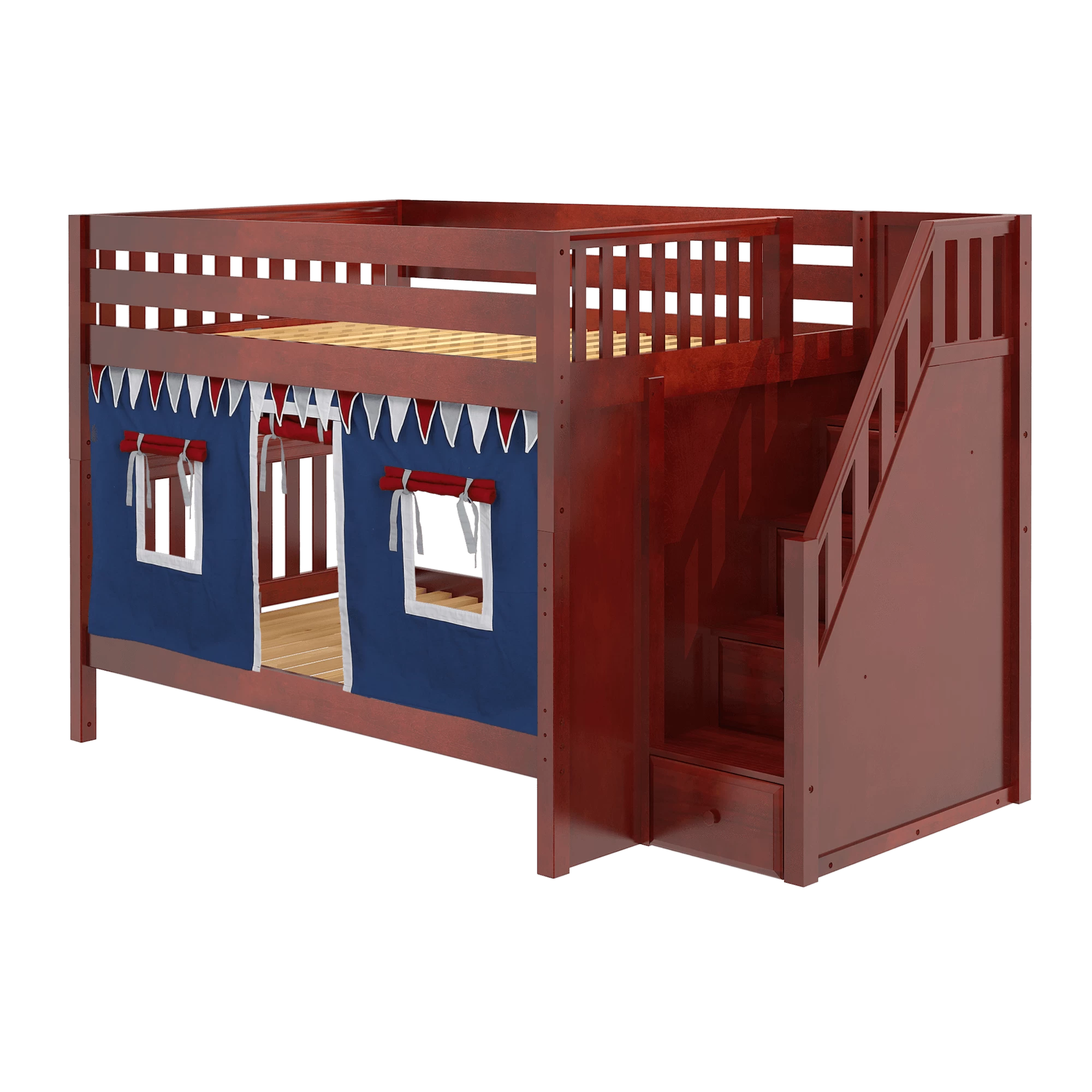 Maxtrix Full Medium Bunk Bed With Stairs + Curtain - Image 9