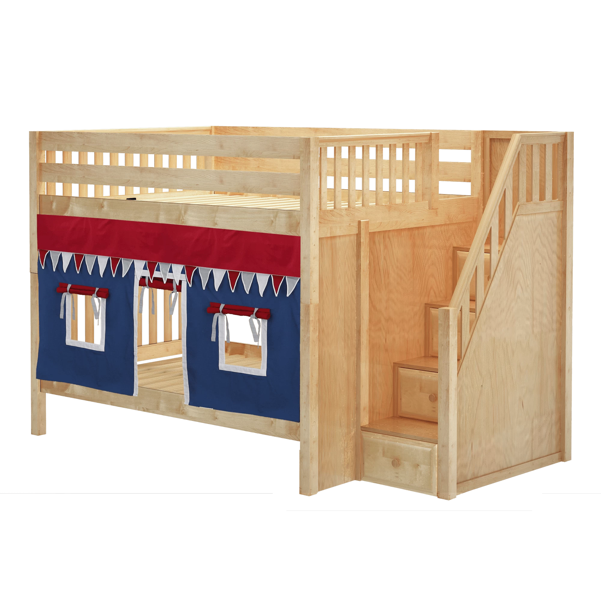 Maxtrix Full Medium Bunk Bed With Stairs + Curtain