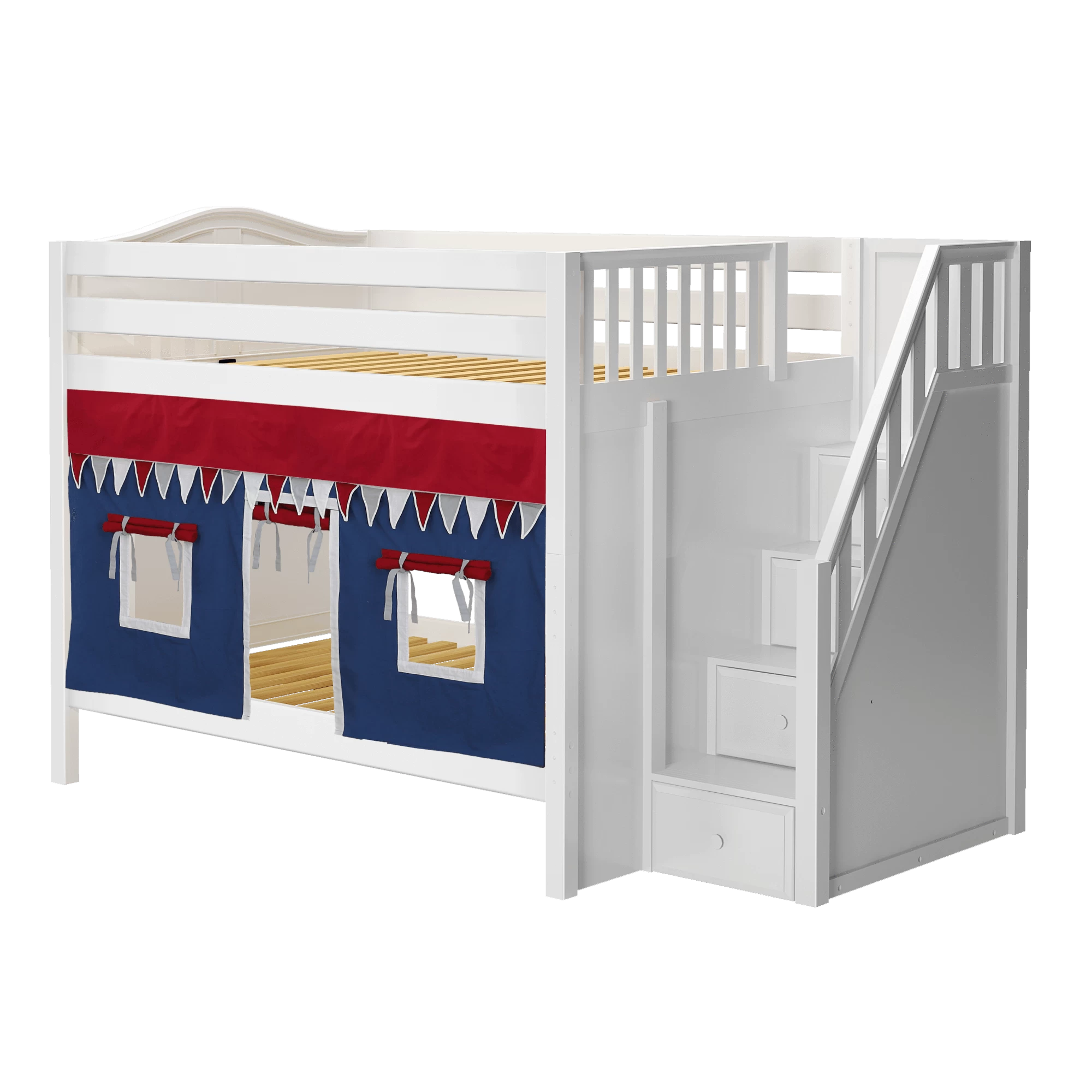 Maxtrix Full Medium Bunk Bed With Stairs + Curtain - Image 2