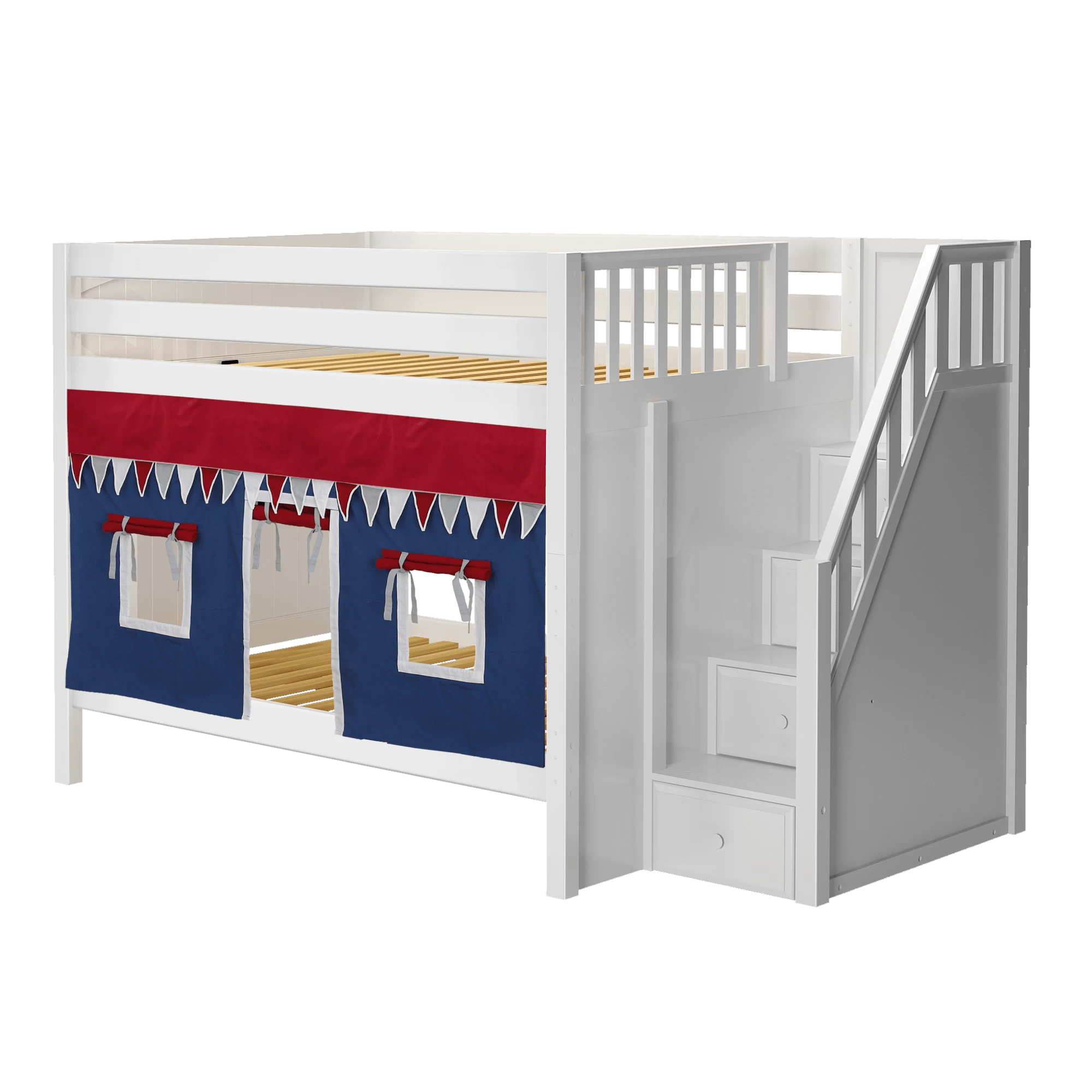 Maxtrix Full Medium Bunk Bed With Stairs + Curtain - Image 3