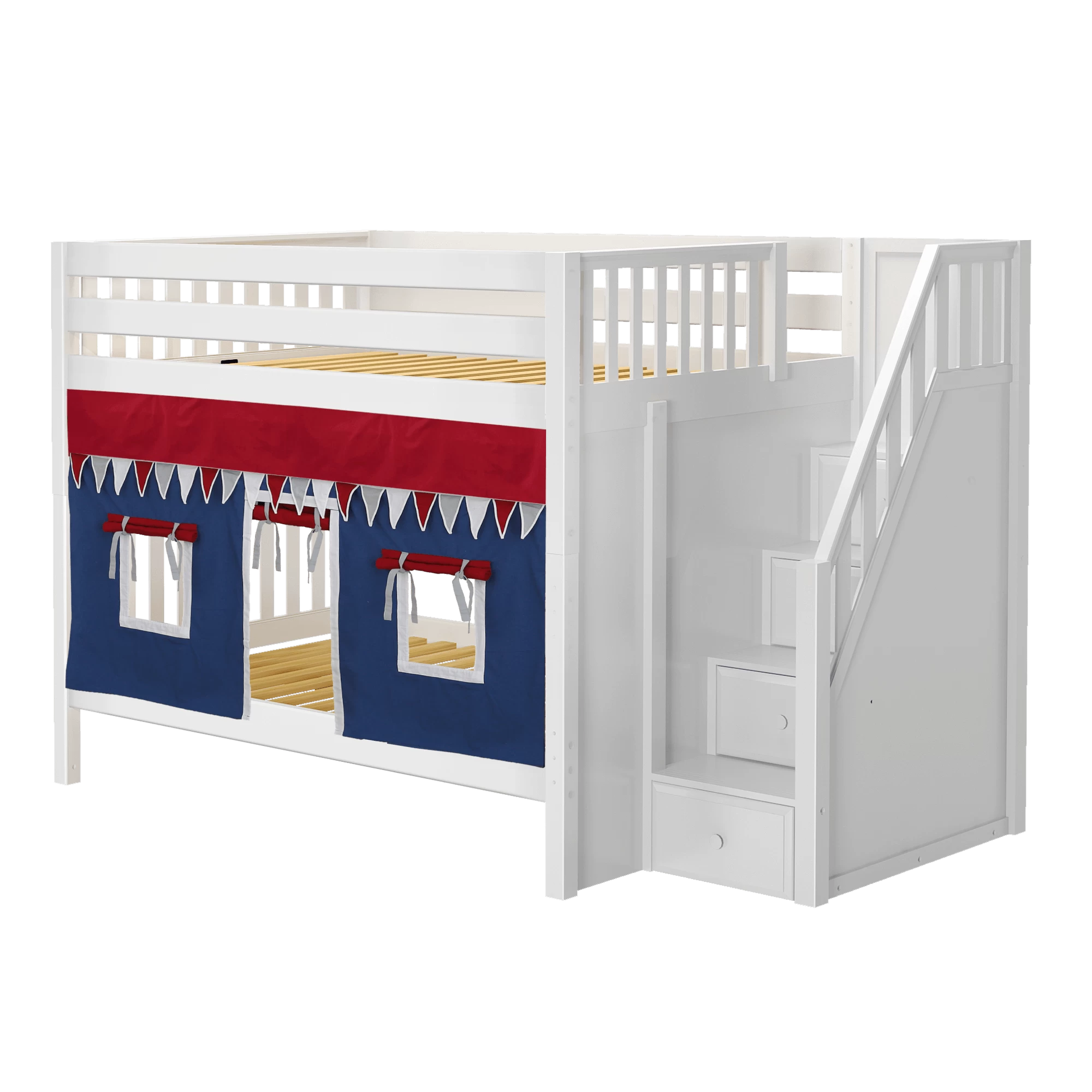 Maxtrix Full Medium Bunk Bed With Stairs + Curtain - Image 4