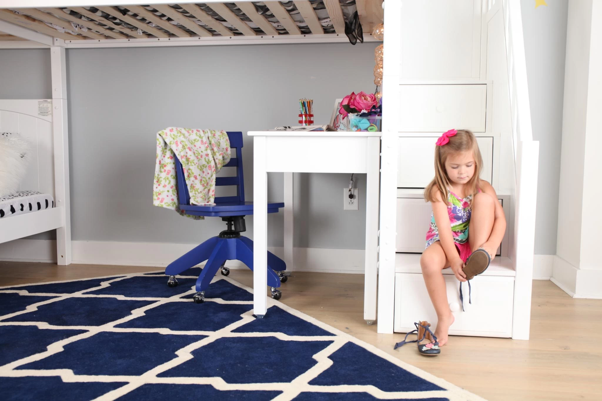 Maxtrix Twin High Corner Loft Bunk Bed With Ladder + Stairs - R - Image 5