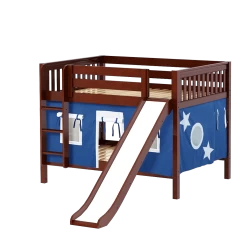 Maxtrix Full Low Bunk Bed With Straight Ladder, Curtain + Slide