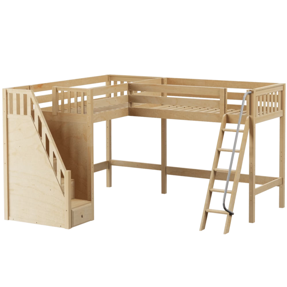 Maxtrix Twin XL High Corner Loft Bed With Ladder + Stairs - L - Image 3