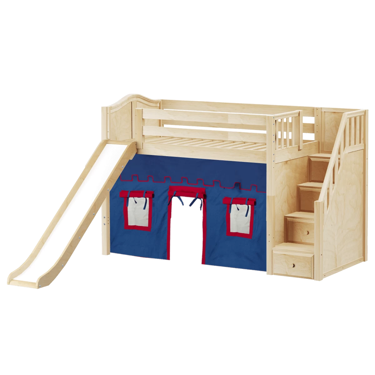 Maxtrix Twin Mid Loft Bed With Stairs, Curtain + Slide - Image 17
