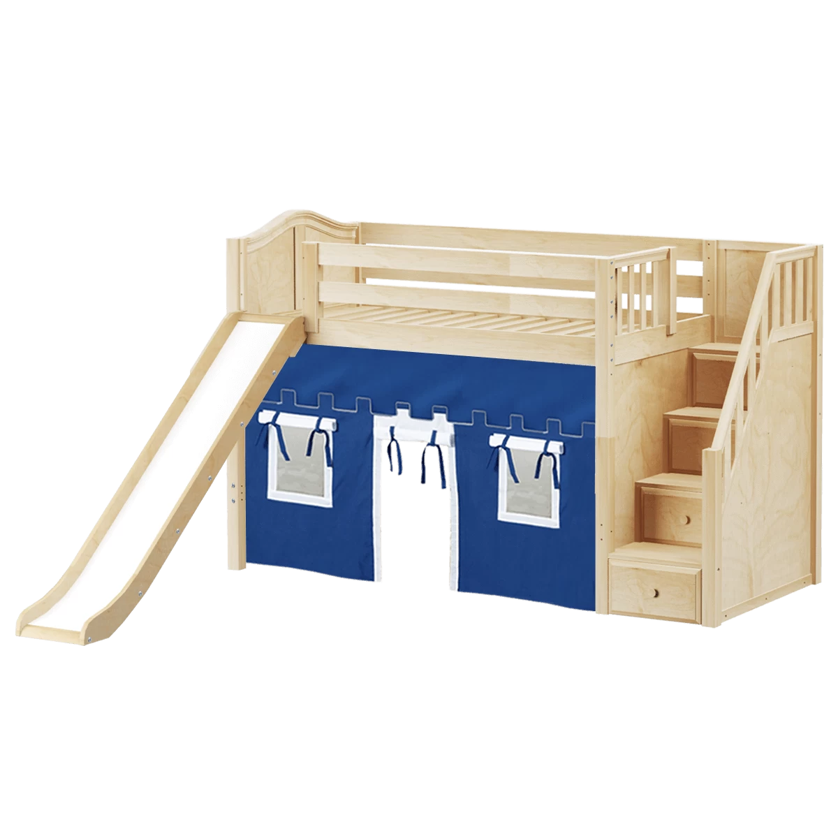 Maxtrix Twin Mid Loft Bed With Stairs, Curtain + Slide - Image 16