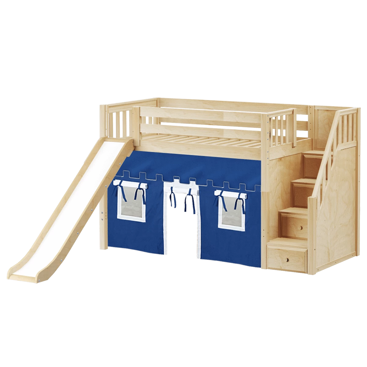 Maxtrix Twin Mid Loft Bed With Stairs, Curtain + Slide - Image 9