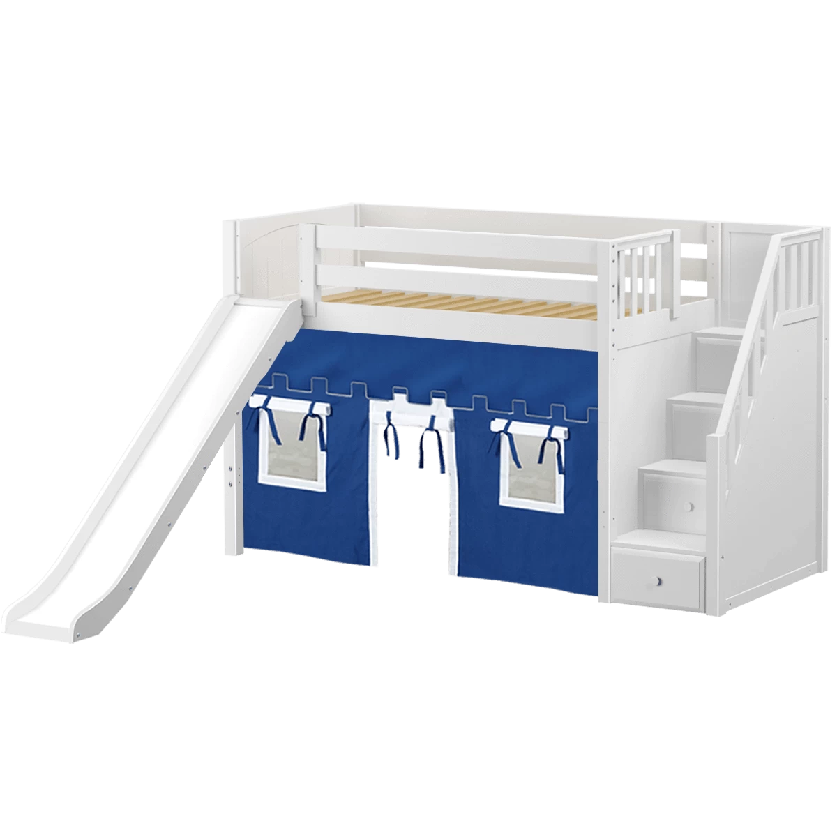 Maxtrix Twin Mid Loft Bed With Stairs, Curtain + Slide - Image 20