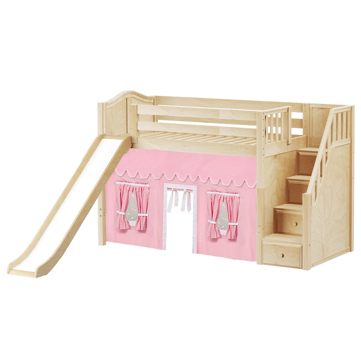 Maxtrix Twin Mid Loft Bed With Stairs, Curtain + Slide - Image 12