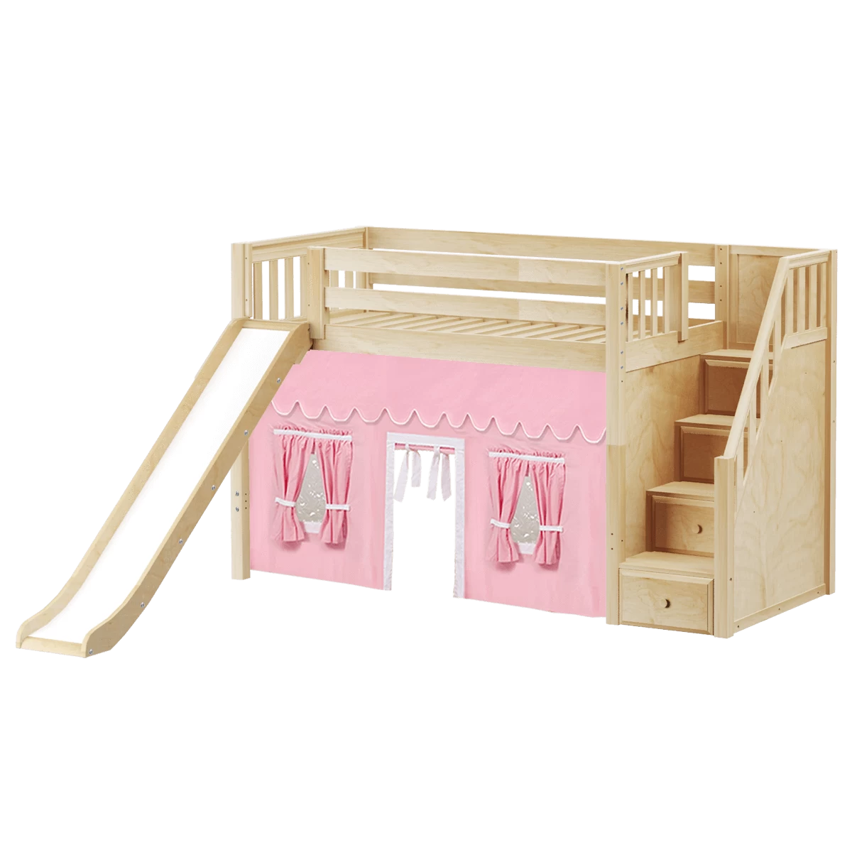 Maxtrix Twin Mid Loft Bed With Stairs, Curtain + Slide - Image 8
