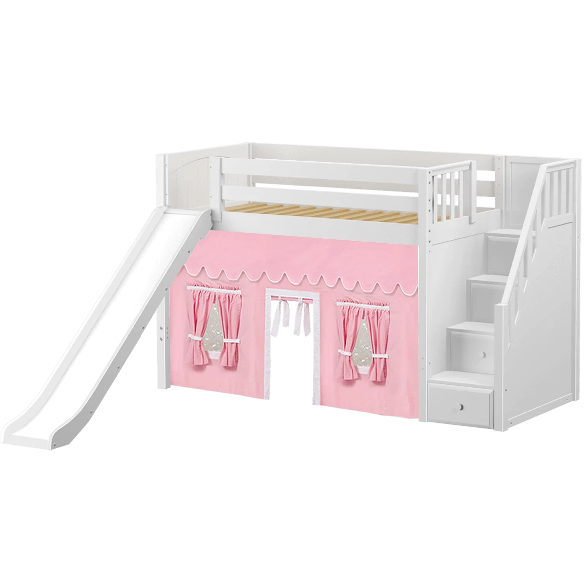 Maxtrix Twin Mid Loft Bed With Stairs, Curtain + Slide - Image 19