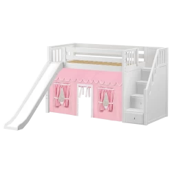 Maxtrix Twin Mid Loft Bed With Stairs, Curtain + Slide