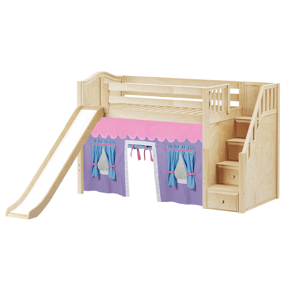Maxtrix Twin Mid Loft Bed With Stairs, Curtain + Slide - Image 11
