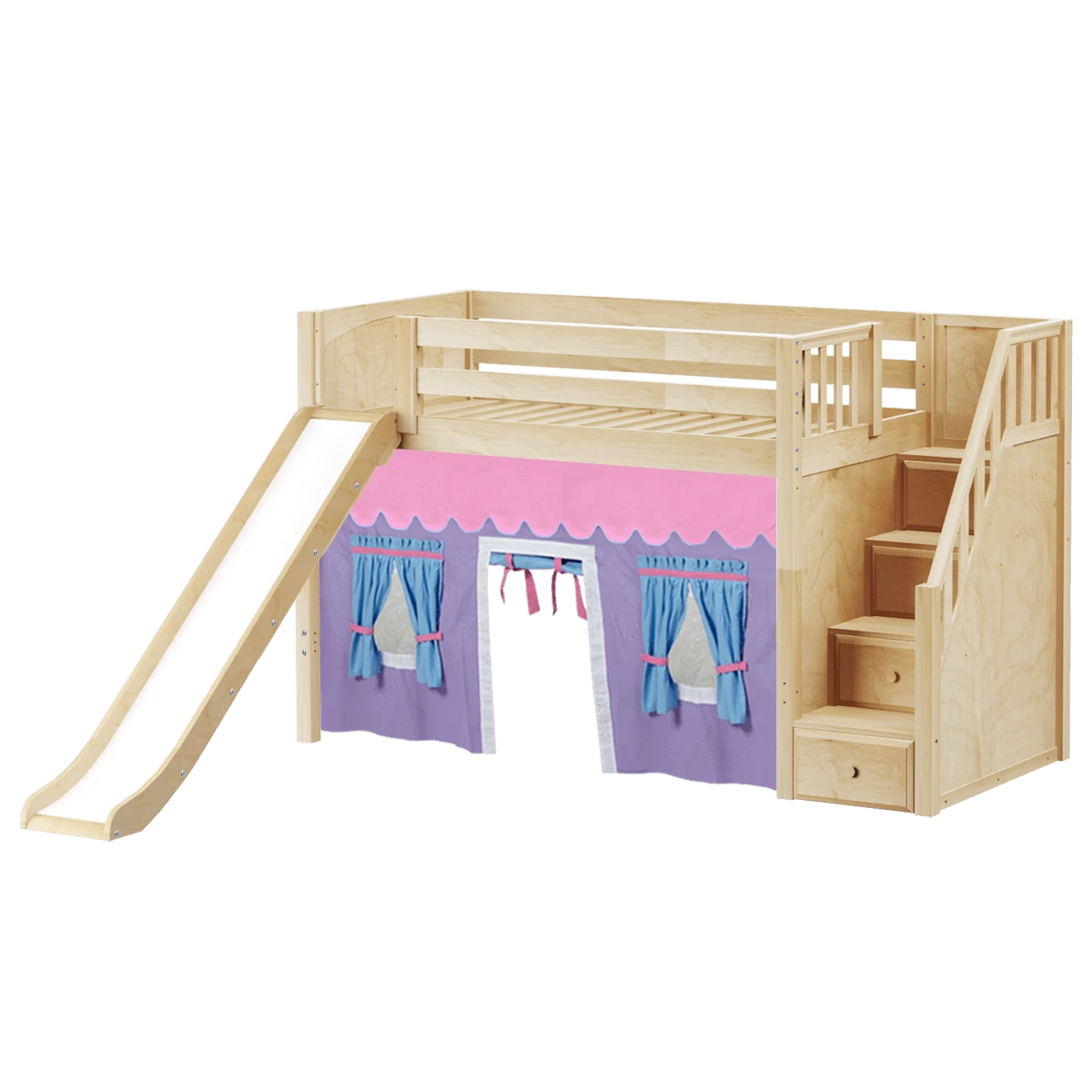 Maxtrix Twin Mid Loft Bed With Stairs, Curtain + Slide - Image 13