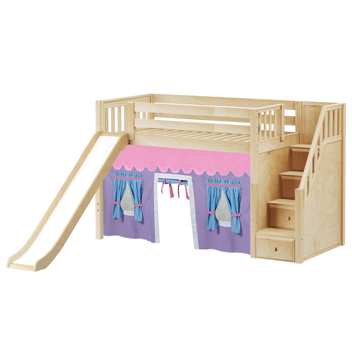 Maxtrix Twin Mid Loft Bed With Stairs, Curtain + Slide - Image 7