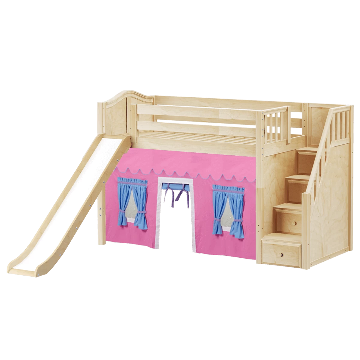 Maxtrix Twin Mid Loft Bed With Stairs, Curtain + Slide - Image 10