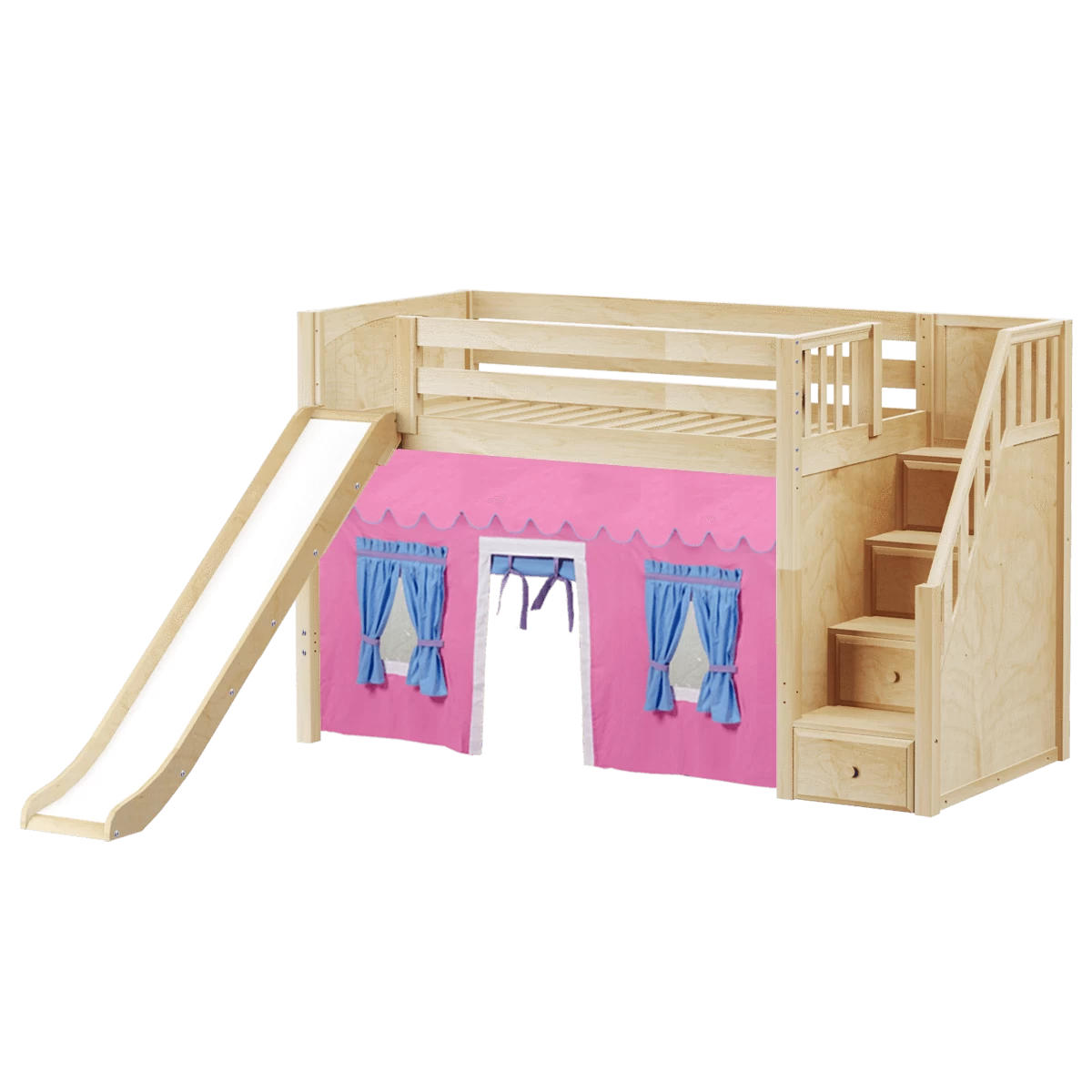 Maxtrix Twin Mid Loft Bed With Stairs, Curtain + Slide - Image 18