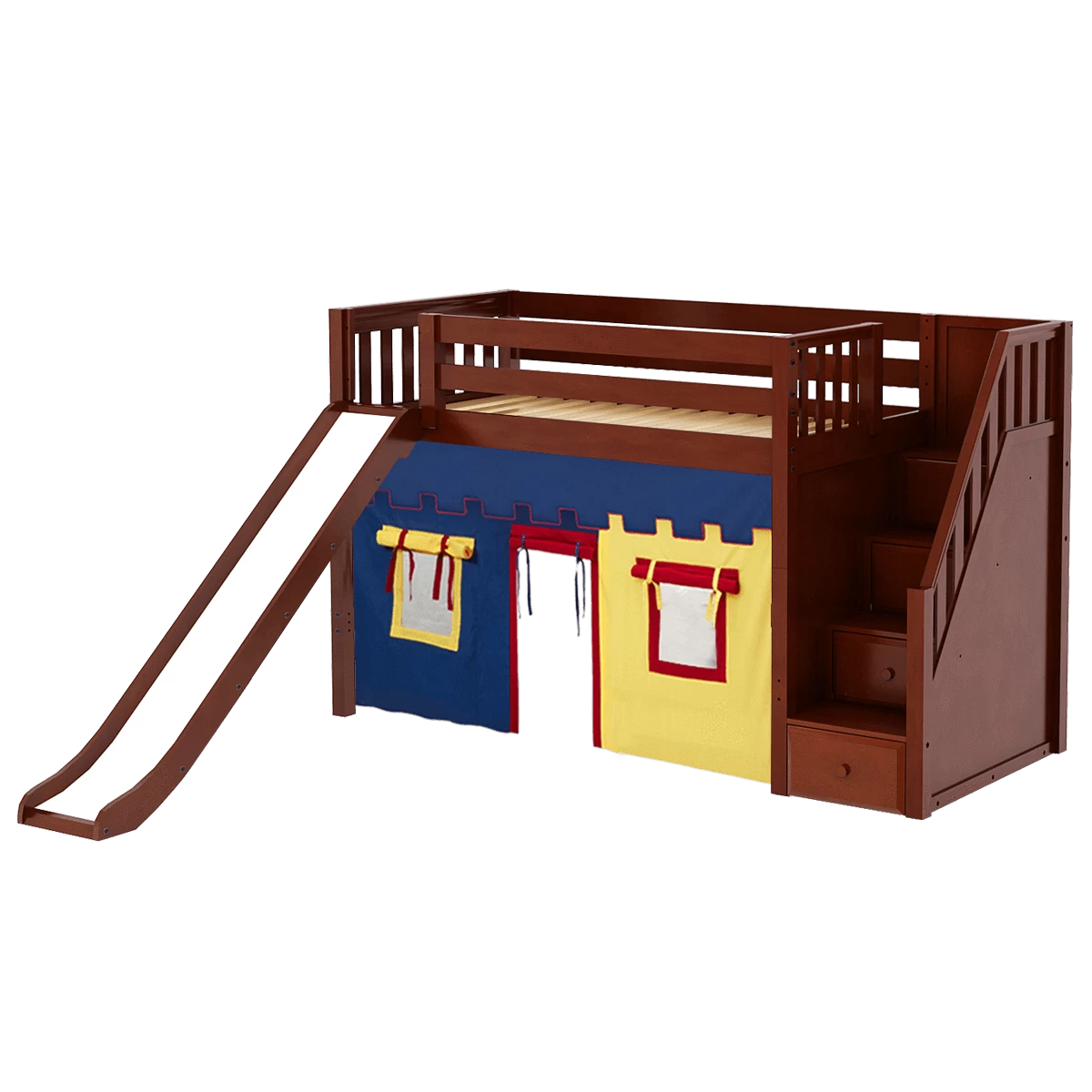 Maxtrix Twin Mid Loft Bed With Stairs, Curtain + Slide - Image 6