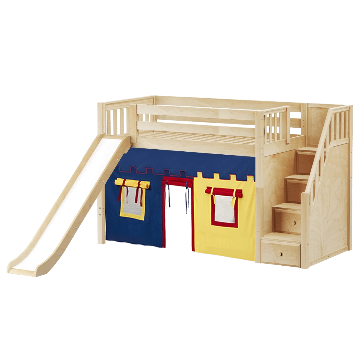 Maxtrix Twin Mid Loft Bed With Stairs, Curtain + Slide - Image 3