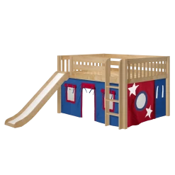 Maxtrix Full Low Loft Bed With Straight Ladder, Curtain + Slide