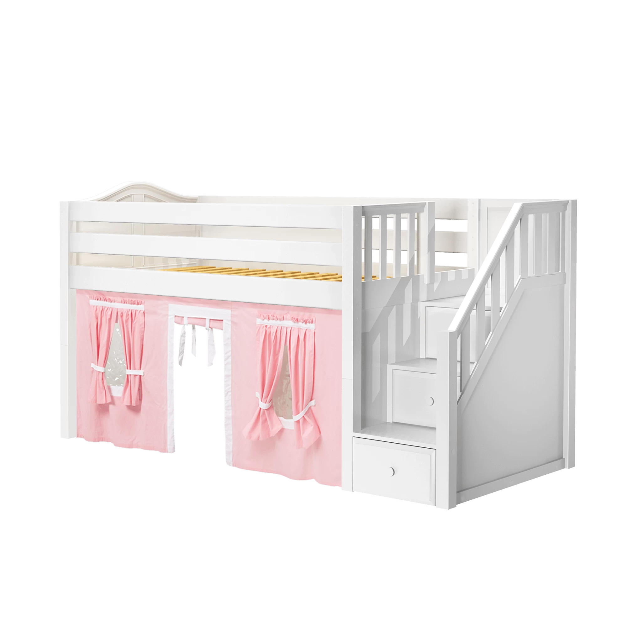 Maxtrix Twin Low Loft Bed With Stairs + Curtain - Image 9
