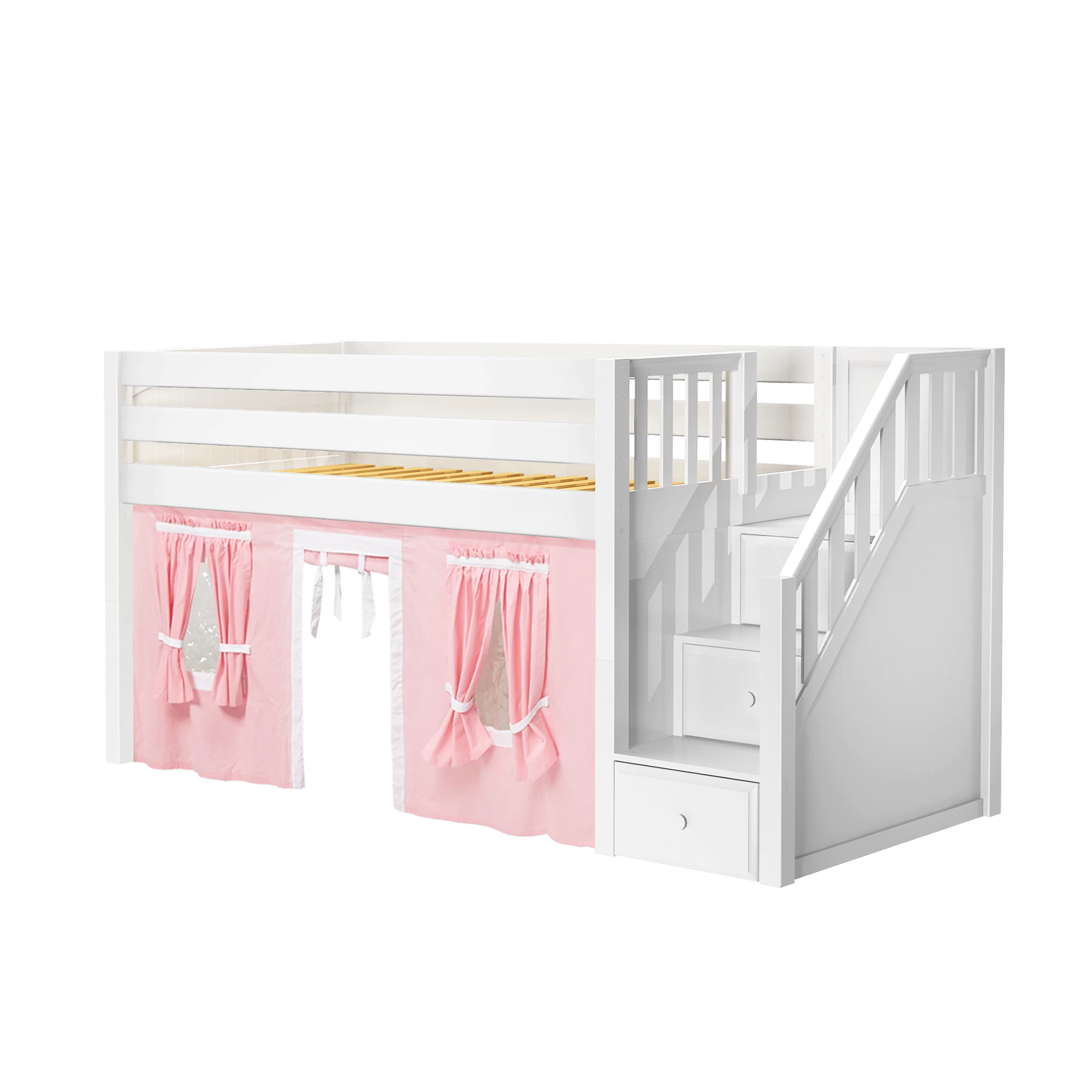 Maxtrix Twin Low Loft Bed With Stairs + Curtain - Image 5