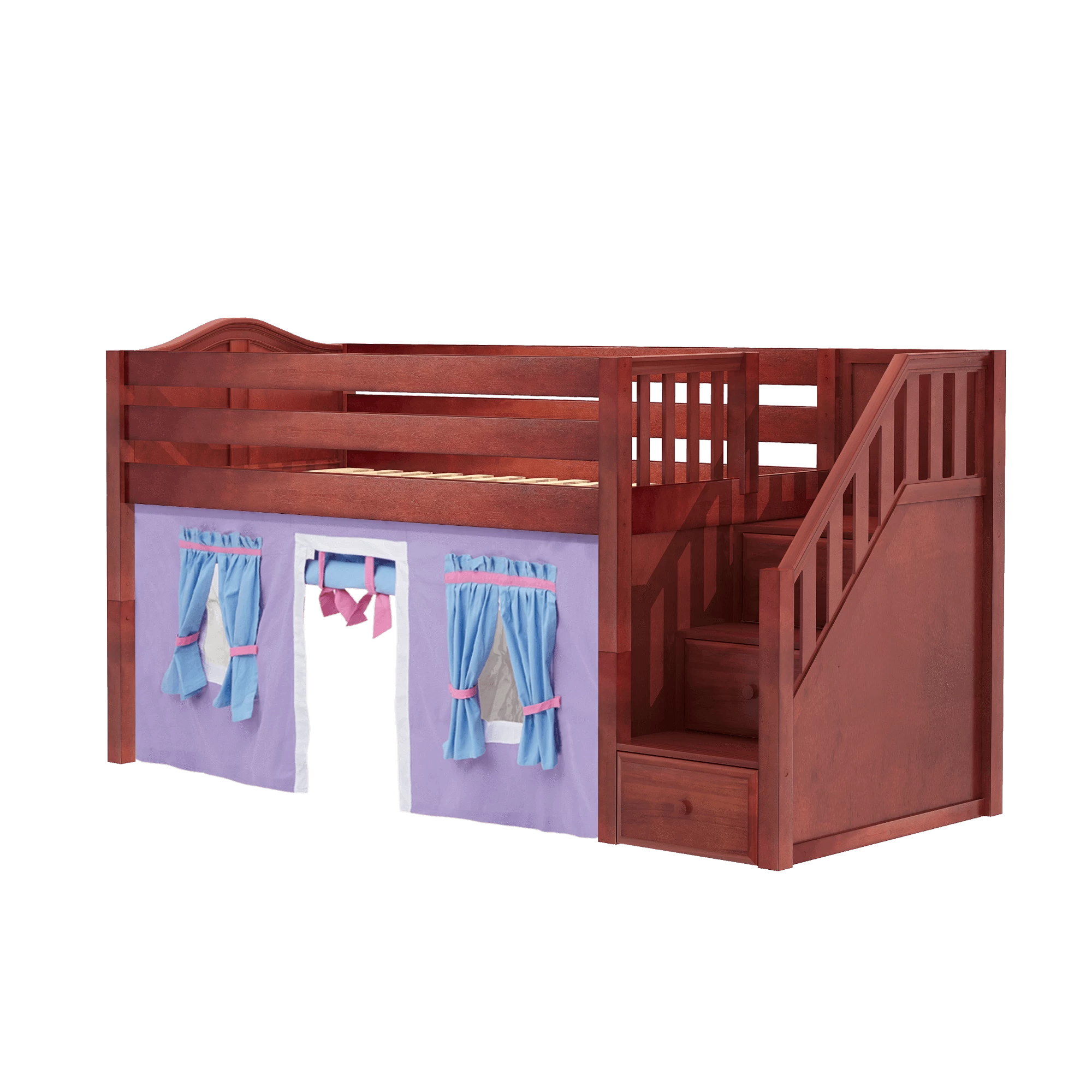 Maxtrix Twin Low Loft Bed With Stairs + Curtain - Image 17