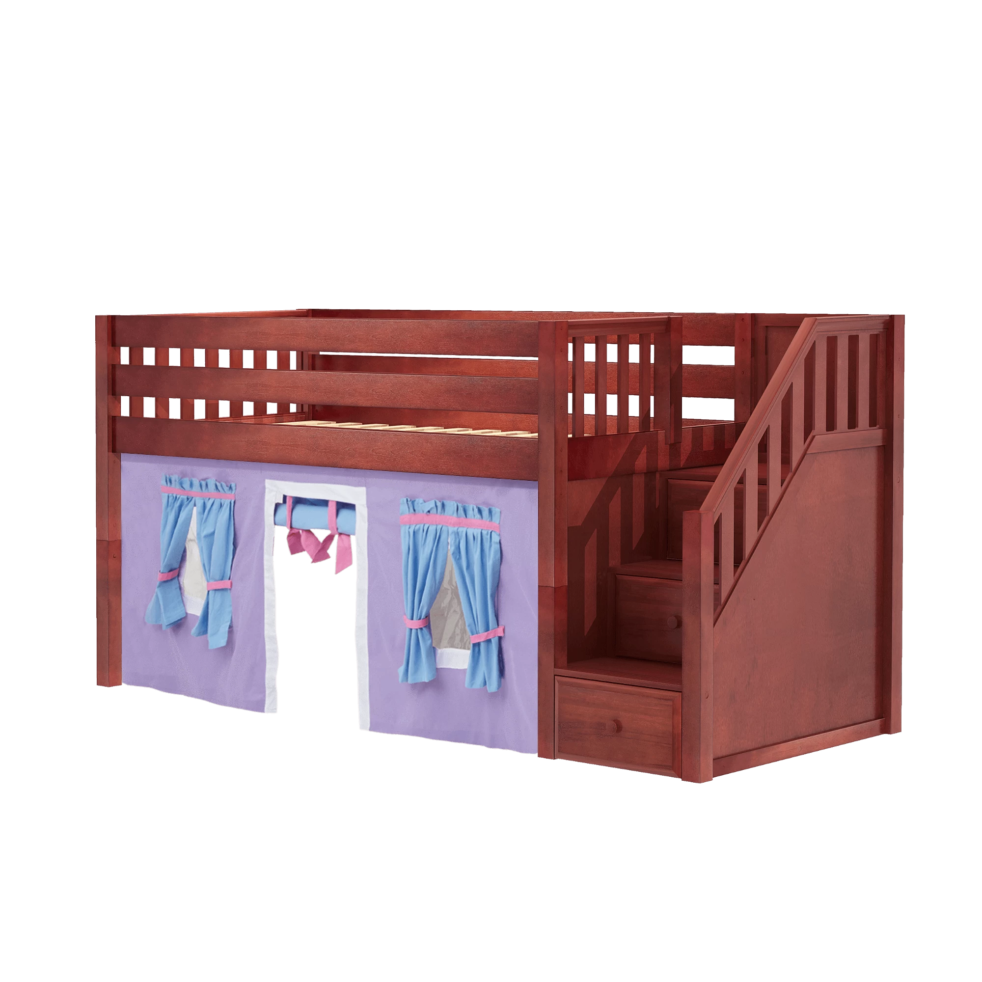 Maxtrix Twin Low Loft Bed With Stairs + Curtain - Image 14