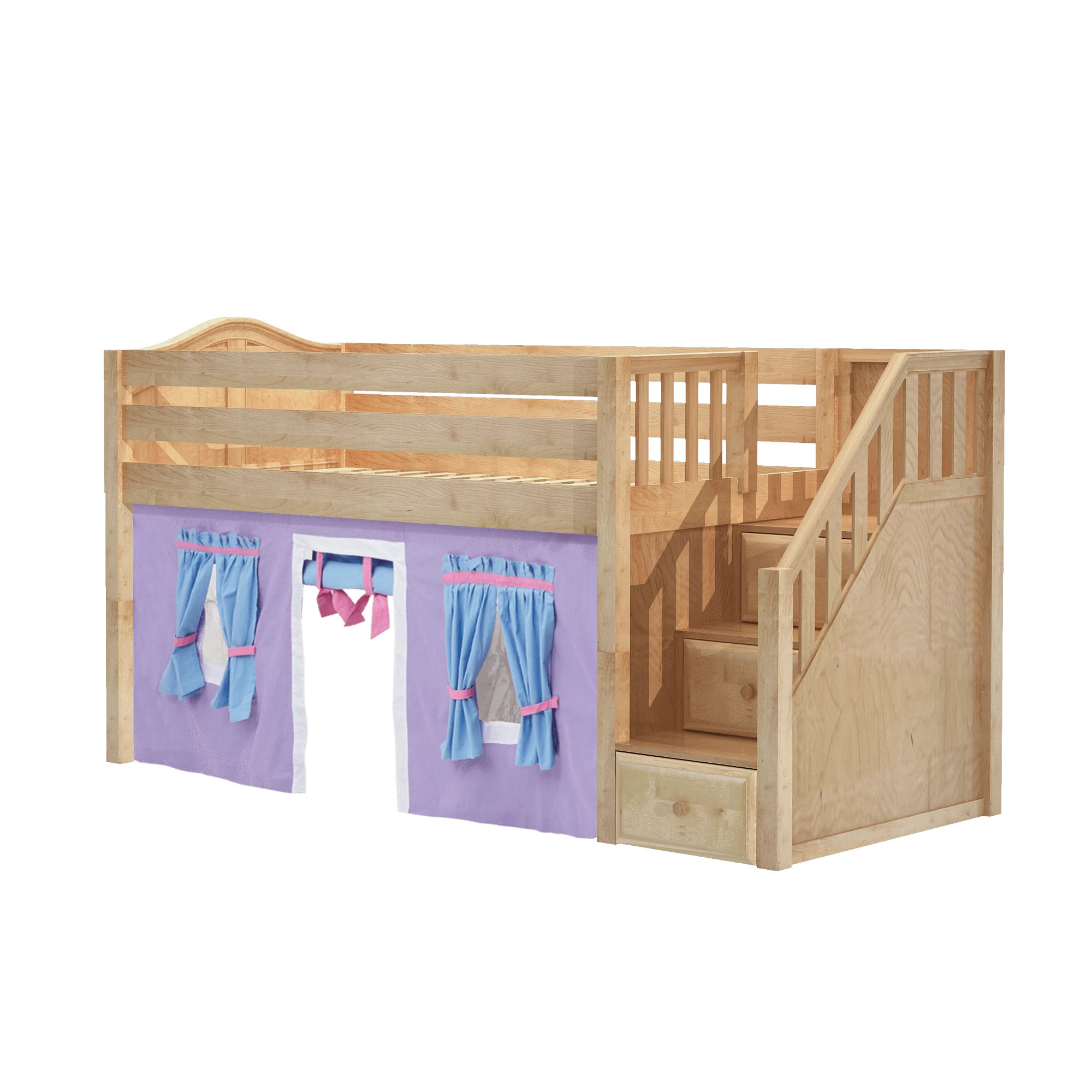 Maxtrix Twin Low Loft Bed With Stairs + Curtain - Image 4
