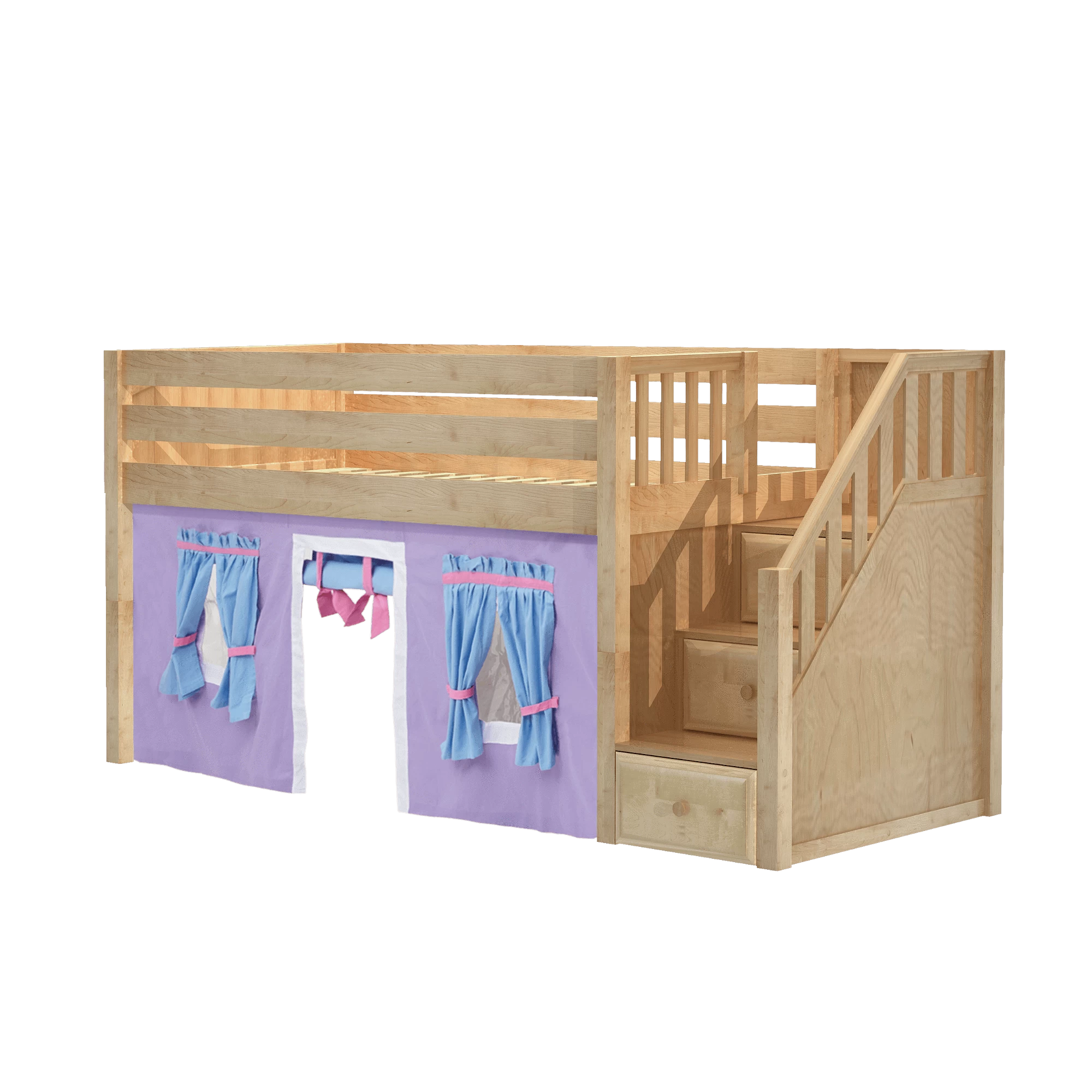 Maxtrix Twin Low Loft Bed With Stairs + Curtain - Image 7