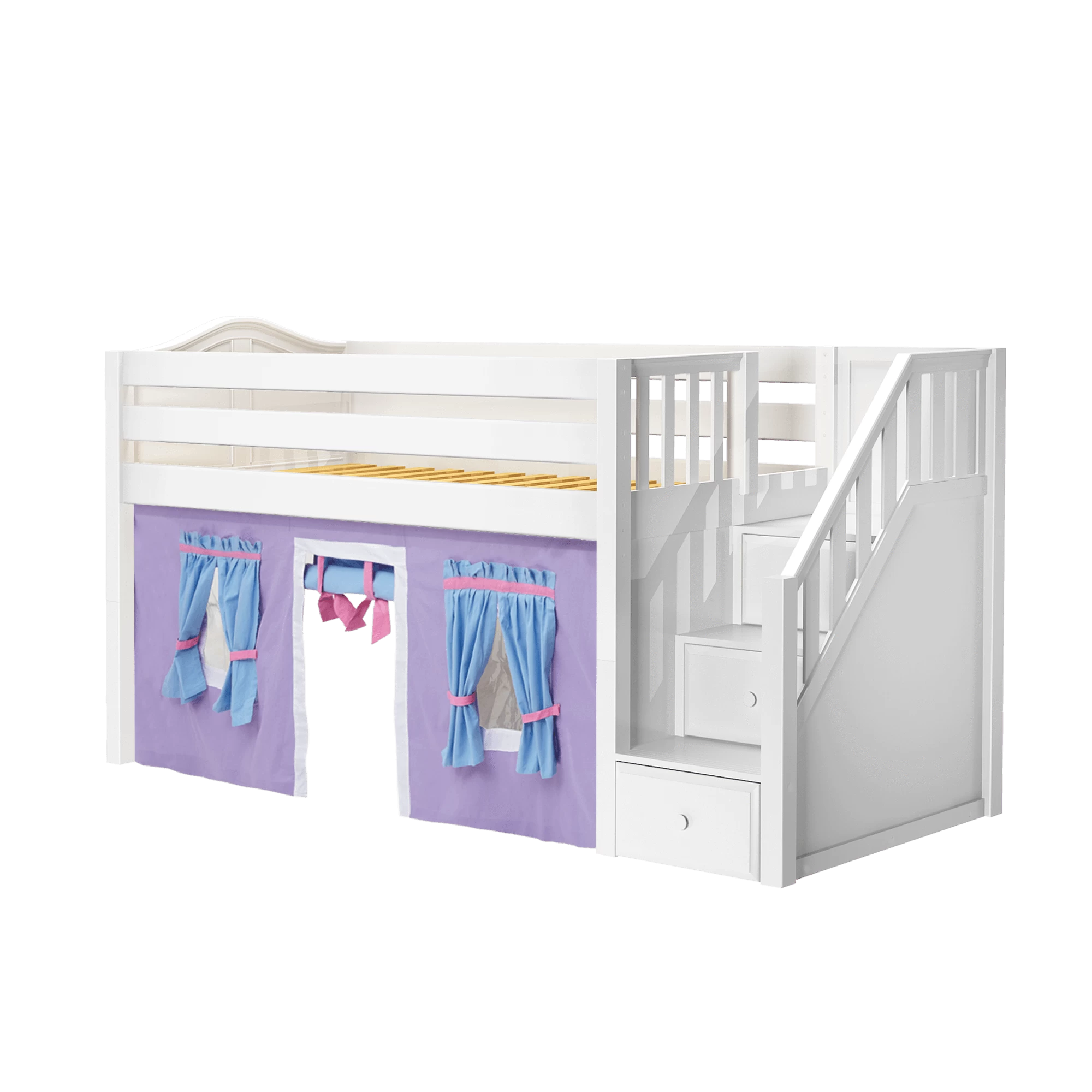 Maxtrix Twin Low Loft Bed With Stairs + Curtain - Image 15