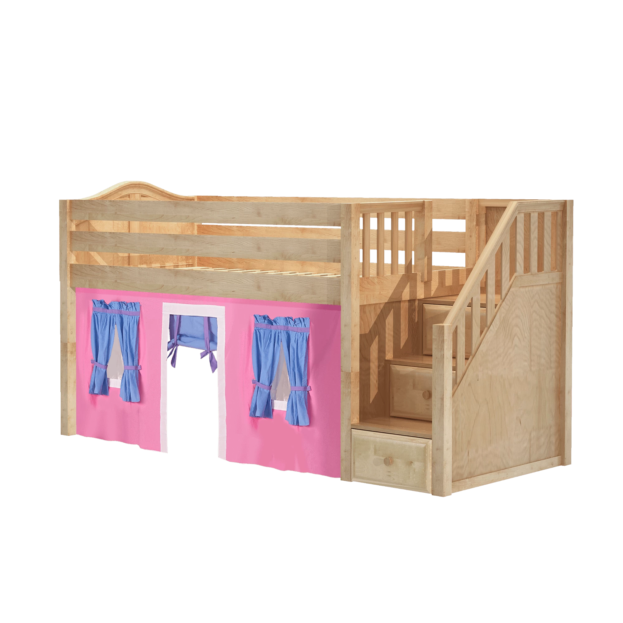 Maxtrix Twin Low Loft Bed With Stairs + Curtain - Image 11