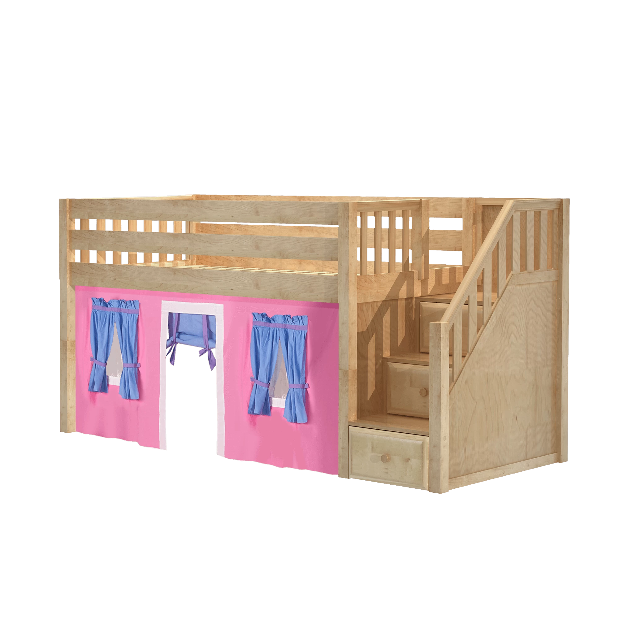 Maxtrix Twin Low Loft Bed With Stairs + Curtain - Image 16