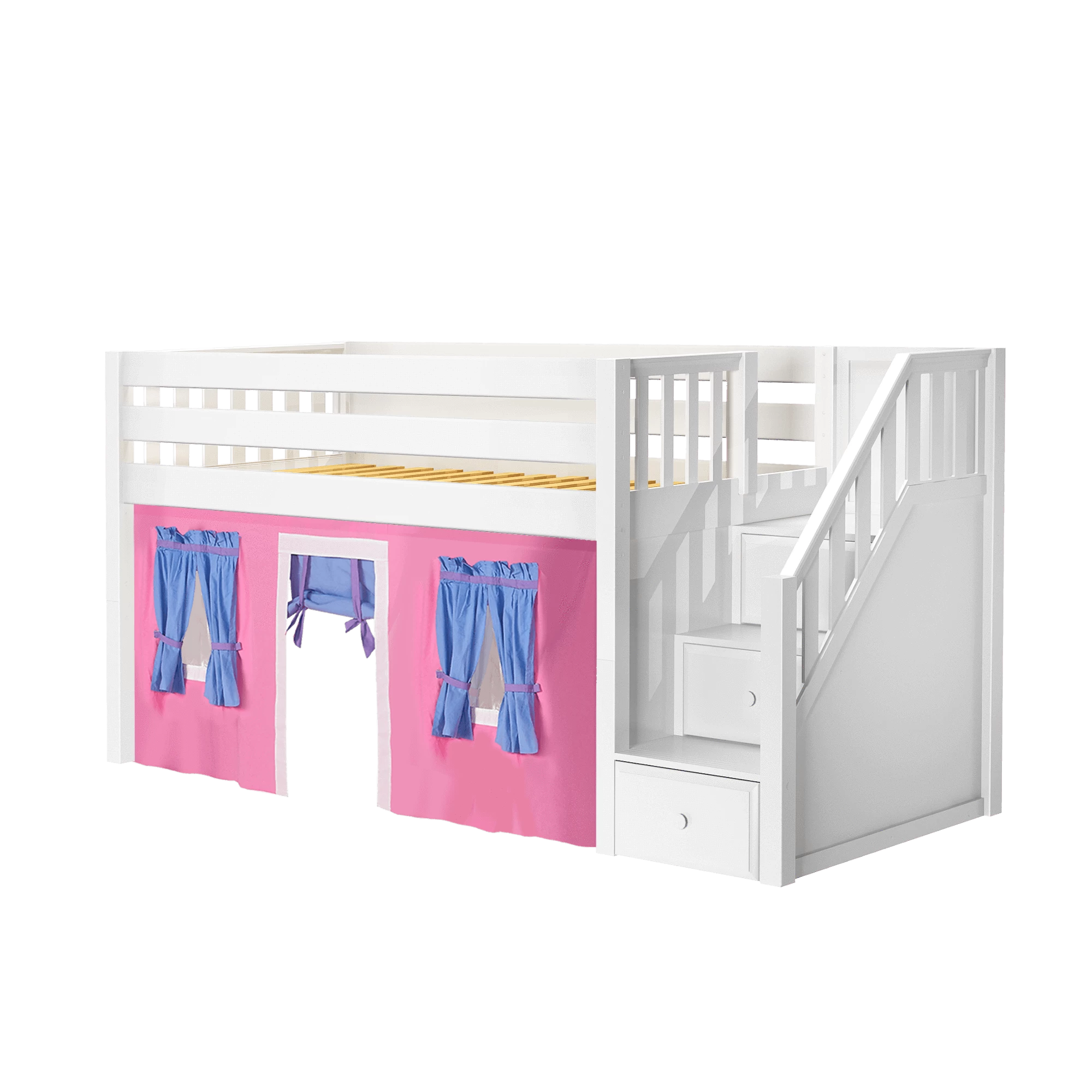Maxtrix Twin Low Loft Bed With Stairs + Curtain - Image 10