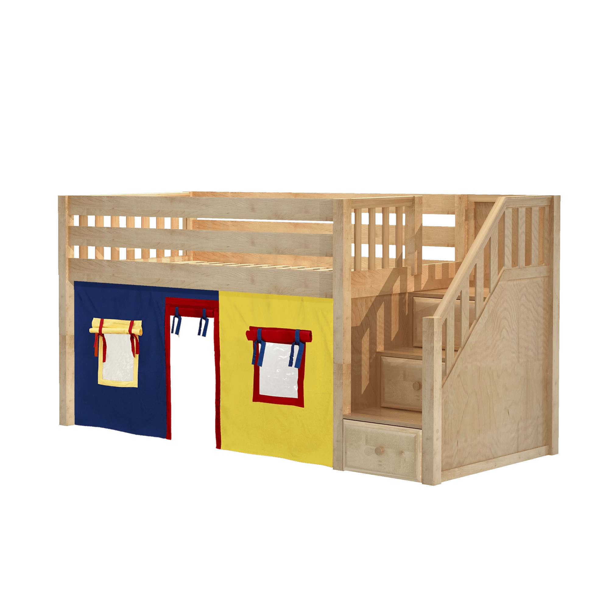 Maxtrix Twin Low Loft Bed With Stairs + Curtain - Image 6