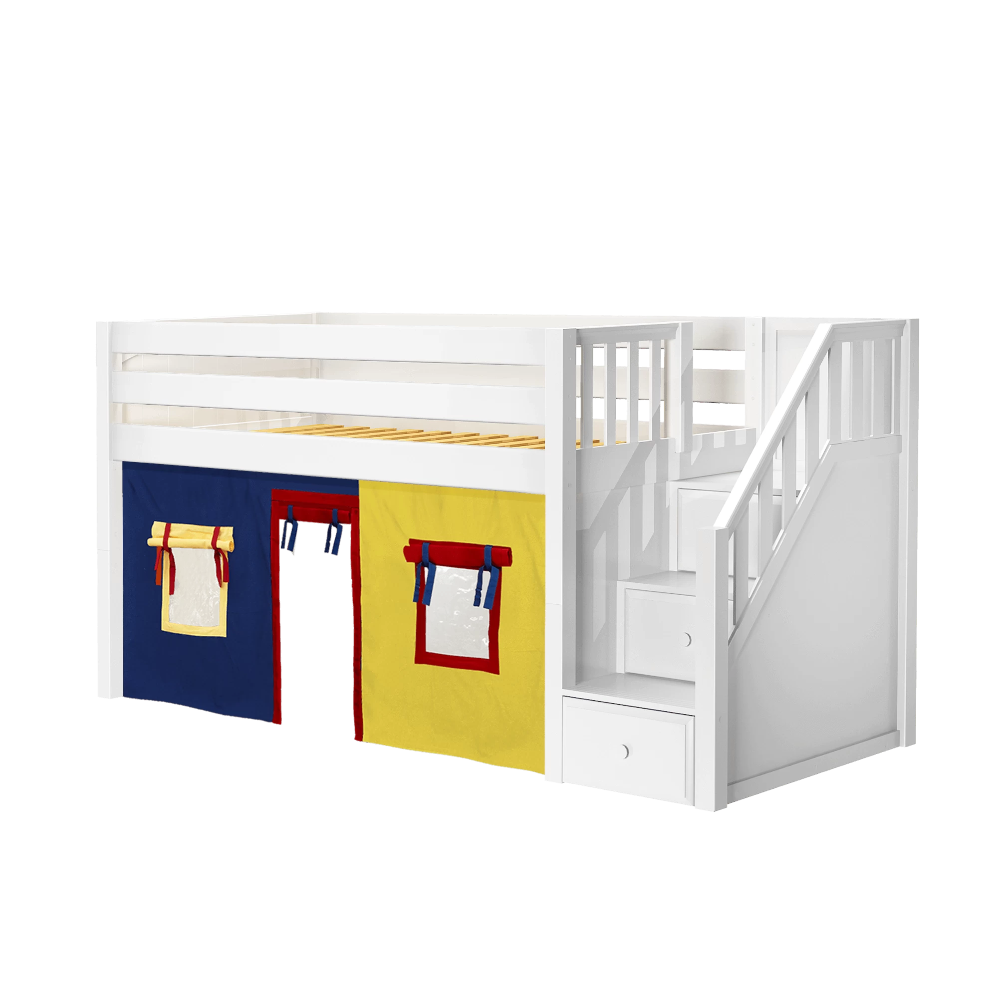 Maxtrix Twin Low Loft Bed With Stairs + Curtain - Image 19