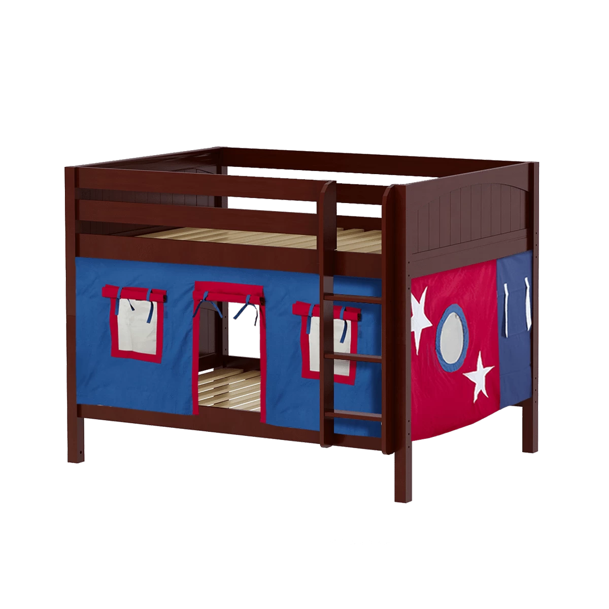 Maxtrix Full Low Bunk Bed With Straight Ladder + Curtain - Image 2