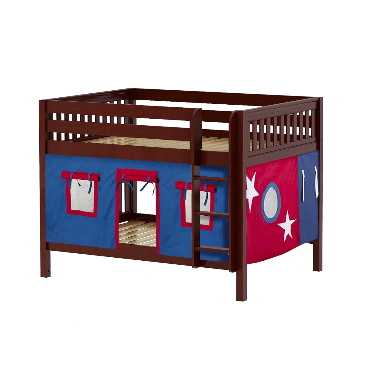 Maxtrix Full Low Bunk Bed With Straight Ladder + Curtain - Image 3