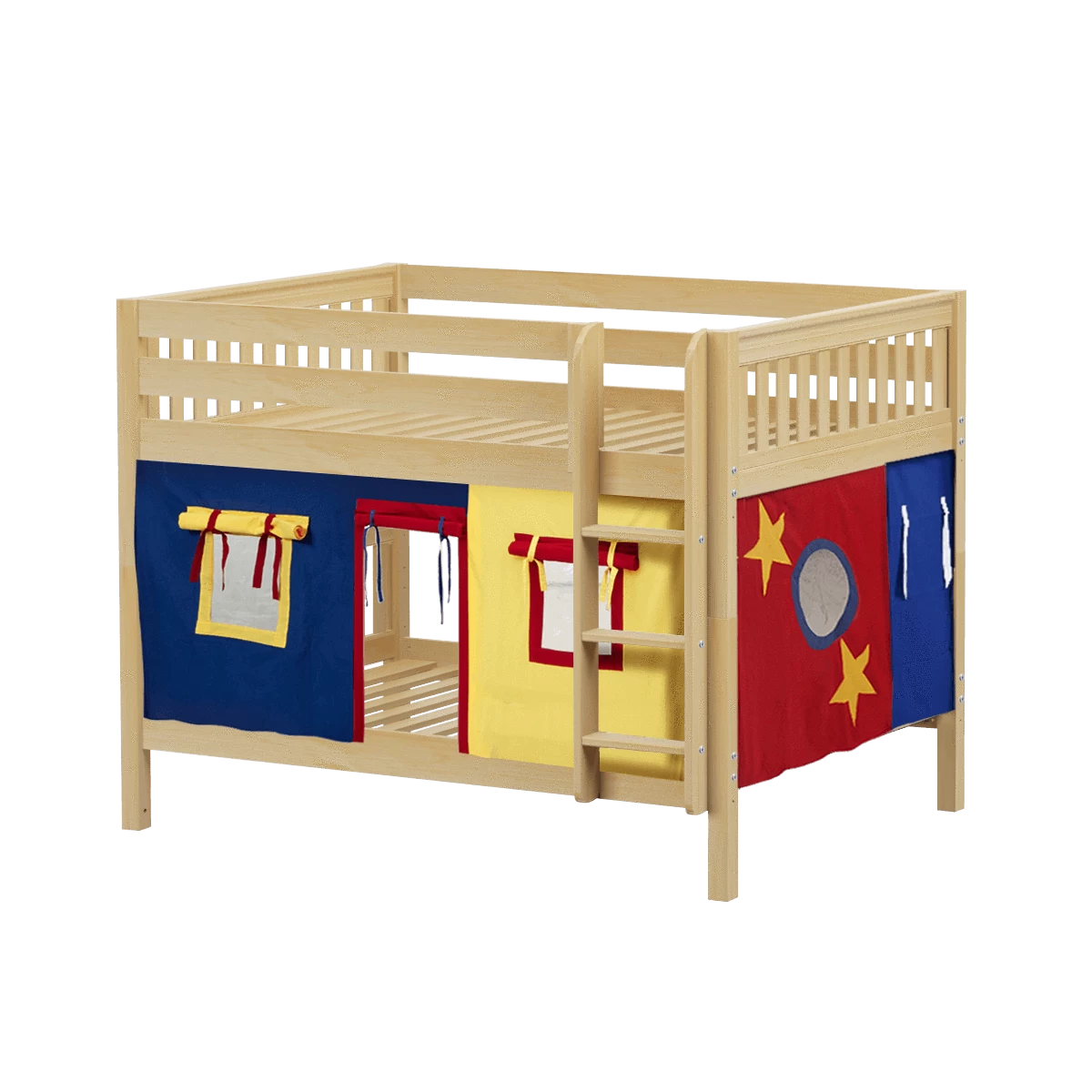 Maxtrix Full Low Bunk Bed With Straight Ladder + Curtain