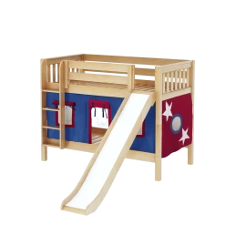 Maxtrix Twin Low Bunk Bed With Straight Ladder, Curtain + Slide