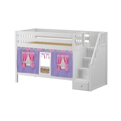 Maxtrix Twin Low Bunk Bed With Stairs + Curtain