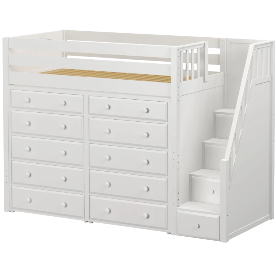 Maxtrix Twin High Loft Bed With Stairs + Storage