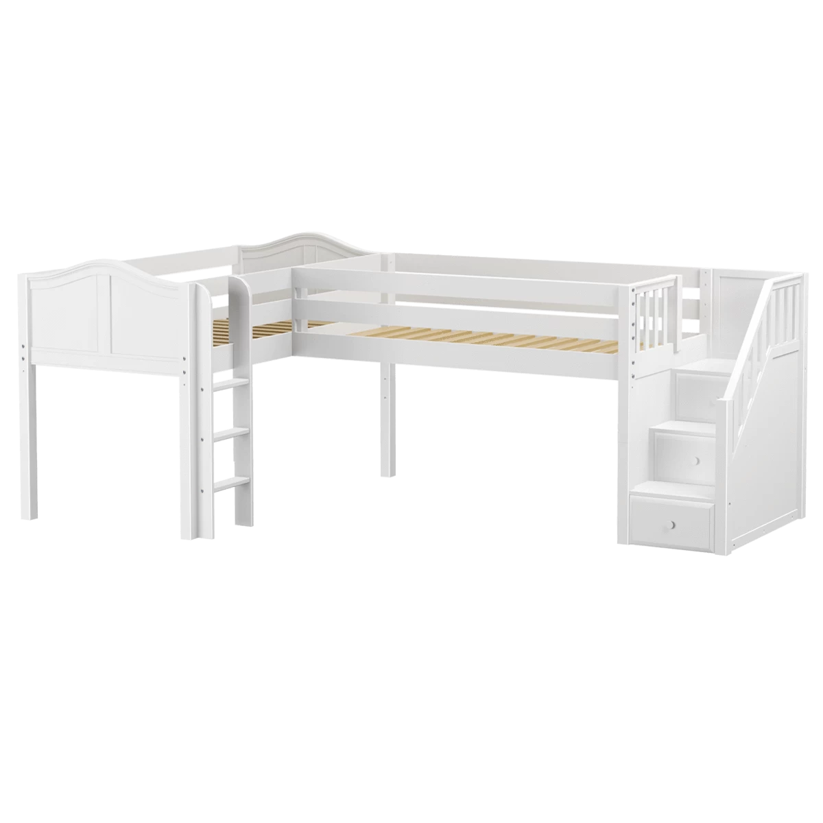 Maxtrix Twin Low Corner Loft Bed With Ladder + Stairs - R - Image 2