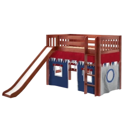 Maxtrix Twin Mid Loft Bed With Straight Ladder, Curtain + Slide