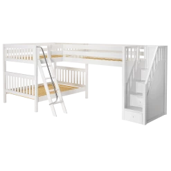 Maxtrix Full Medium Corner Loft Bunk Bed With Ladder + Stairs - R