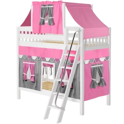 Maxtrix Twin High Bunk Bed With Angled Ladder, Top Tent + Curtain
